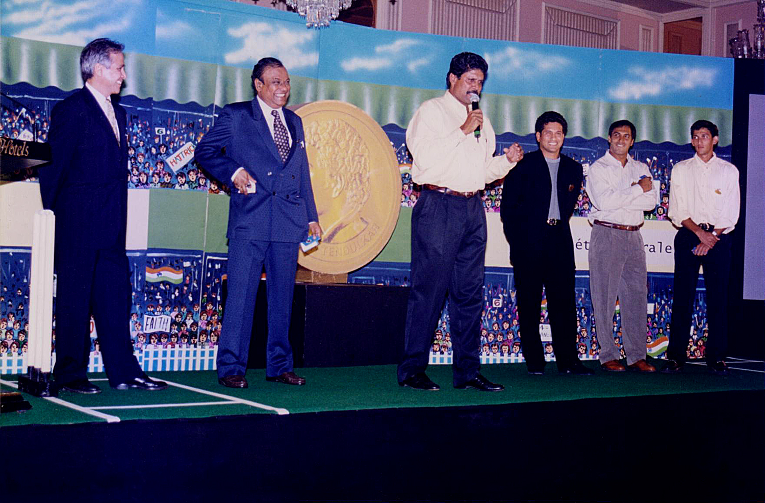 Kapil Dev speaking about the Sachin Tendulkar medallion by the Societe Generale Group and Corporate Bank, A Procam initiative